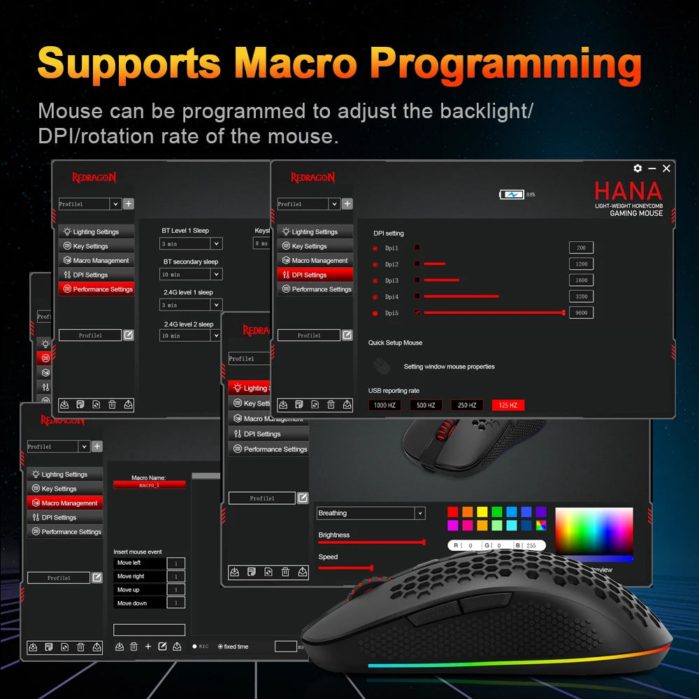 Souris gaming sans fil Redragon RGB paramètres DPI — GamerZone
