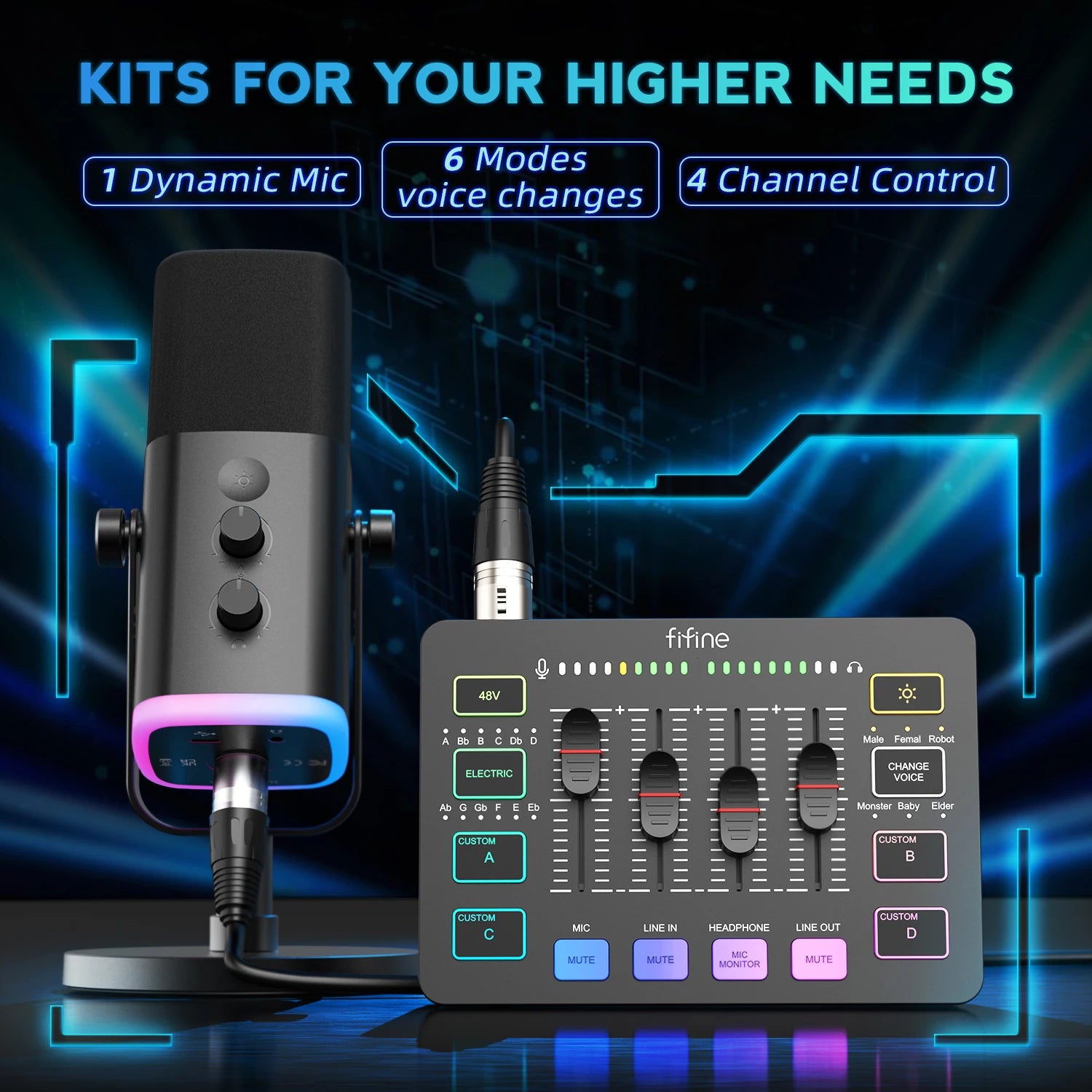 kit streaming FIFINE KS5 micro table mixage RGB gaming