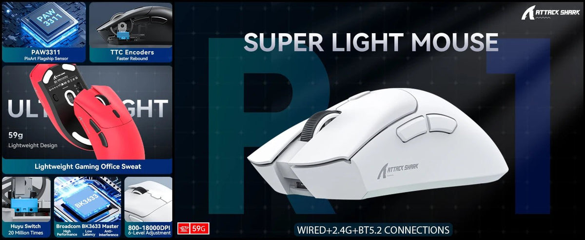 Attack Shark R1 – Souris Gaming Sans Fil 18 000 DPI 1000 Hz - GamerZone