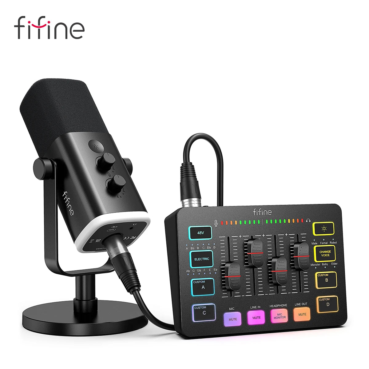 kit streaming FIFINE KS5 micro table mixage RGB gaming