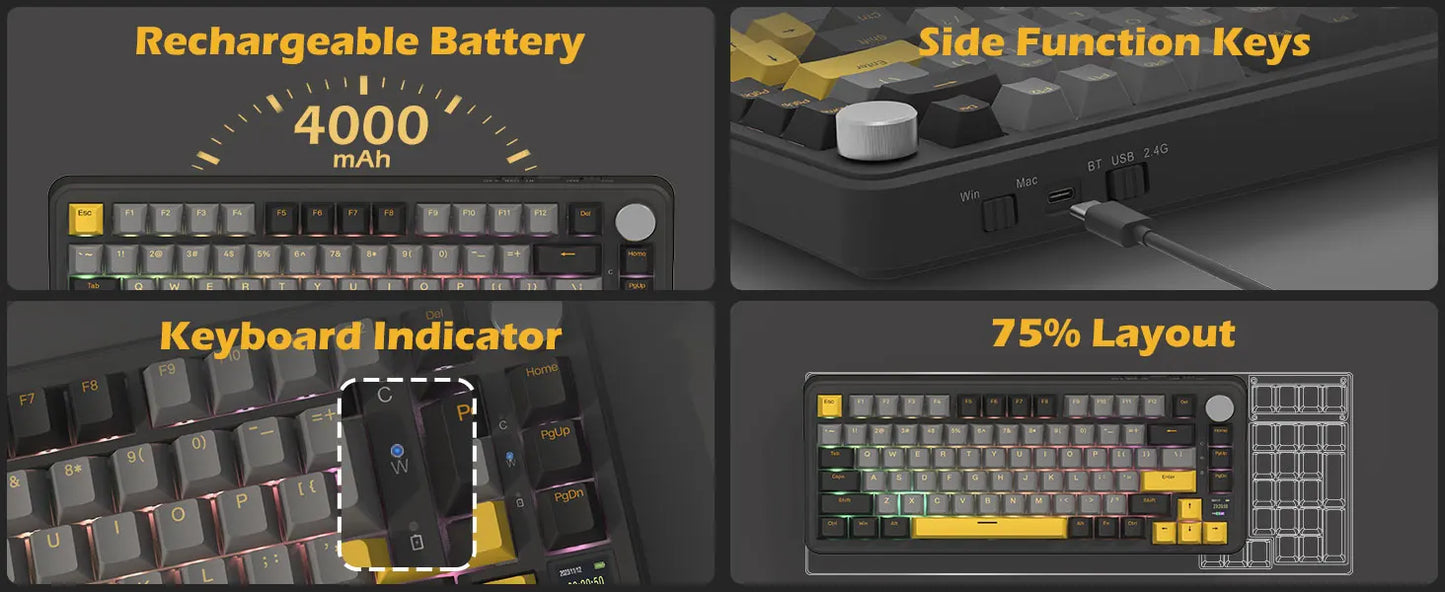 Clavier Mécanique Attack Shark X85Pro - 75% Écran Hot-Swap Sans Fil RGB