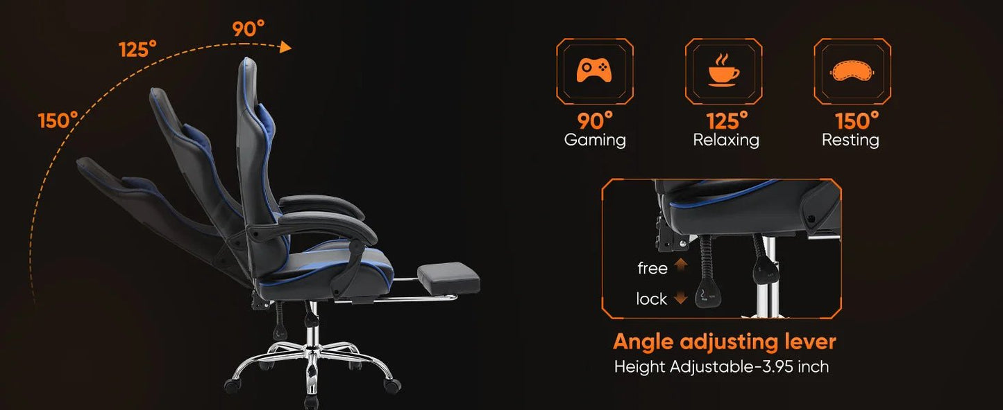 Chaise Gaming JHK — Cuir PU, Repose-pieds, Accoudoirs Réglables, Soutien Lombaire - GamerZone