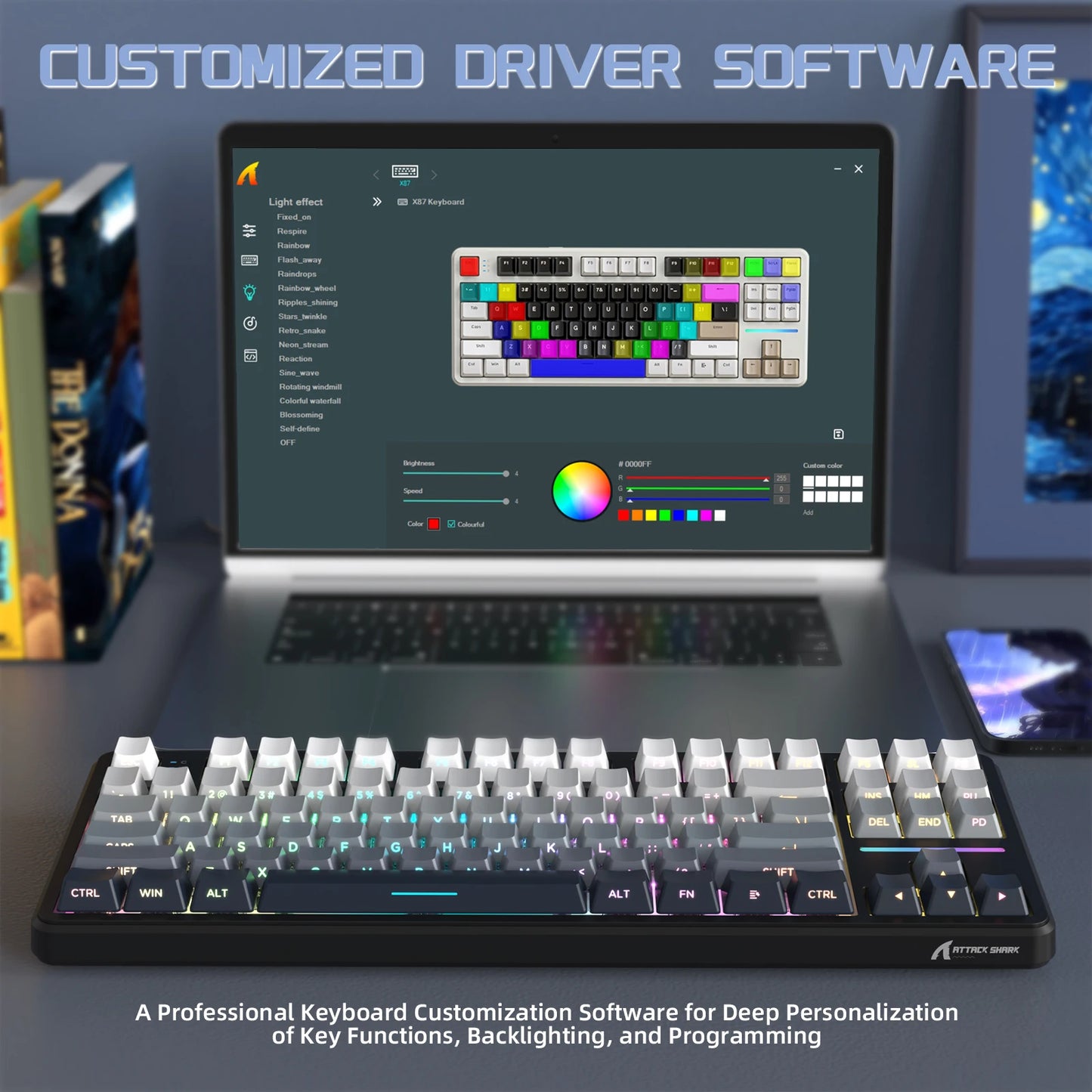 Clavier Mécanique Gaming Sans Fil Attack Shark X87 – 80% Tri-Mode 2.4G/BT/Filaire – Hot-Swap – RGB 18+ Effets – Batterie 4000mAh