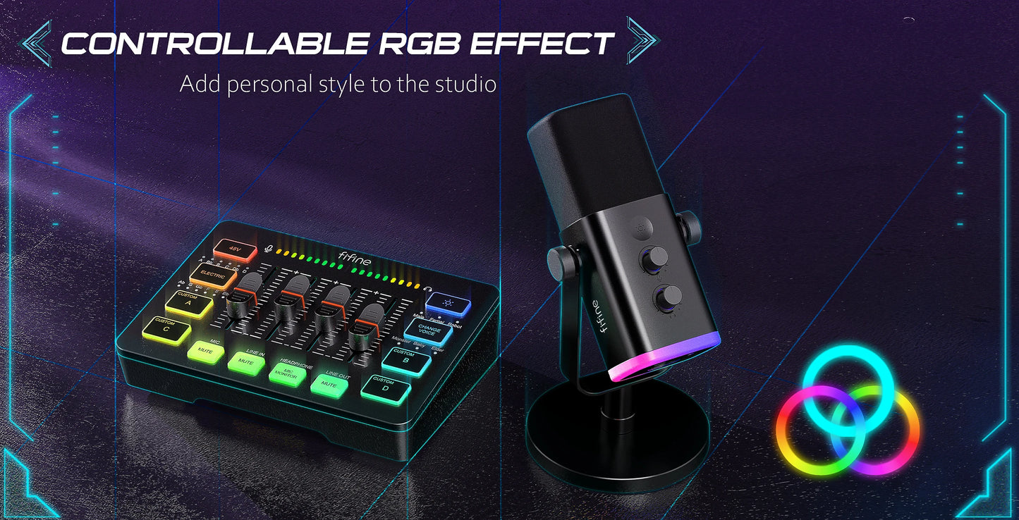 kit streaming FIFINE KS5 micro table mixage RGB gaming
