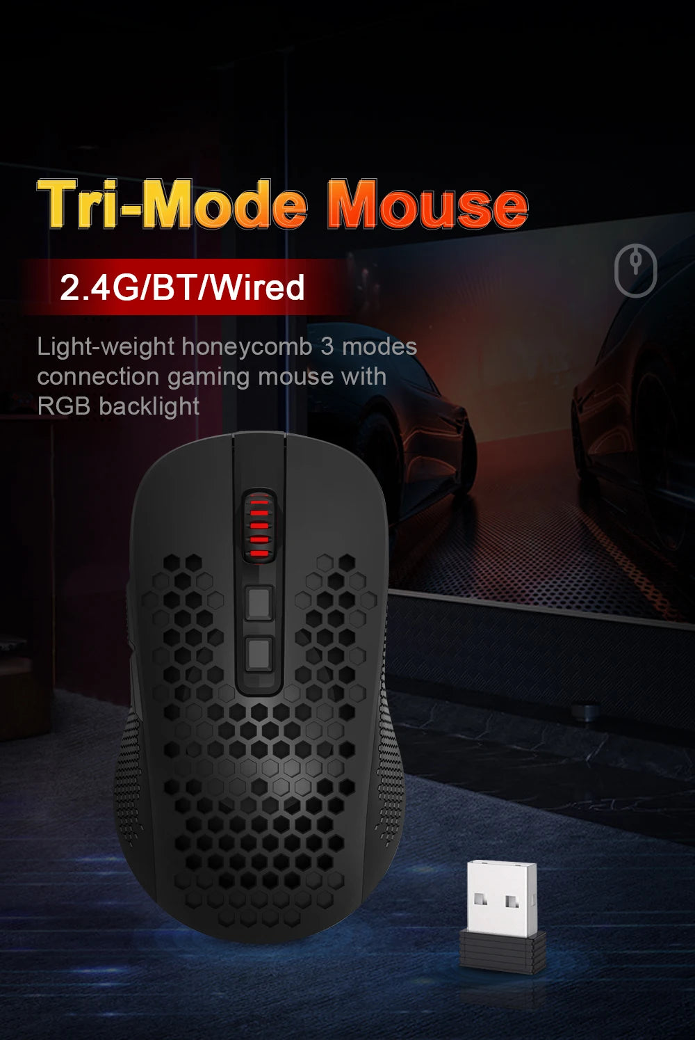 Souris gaming sans fil Redragon RGB tri-mode Bluetooth 2.4G — GamerZone
