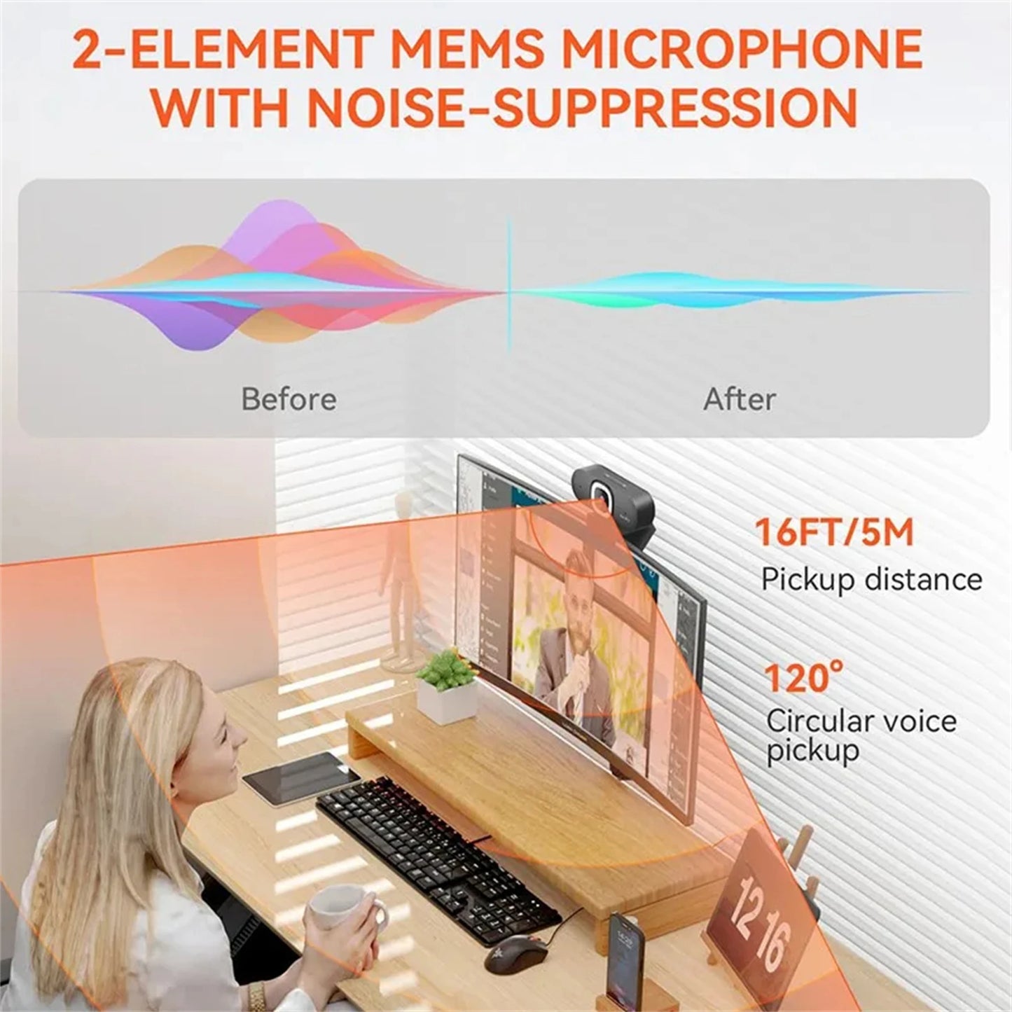 Webcam Streaming NUROUM 4K — Auto Focus IA, Réduction de Bruit, Cadrage Automatique