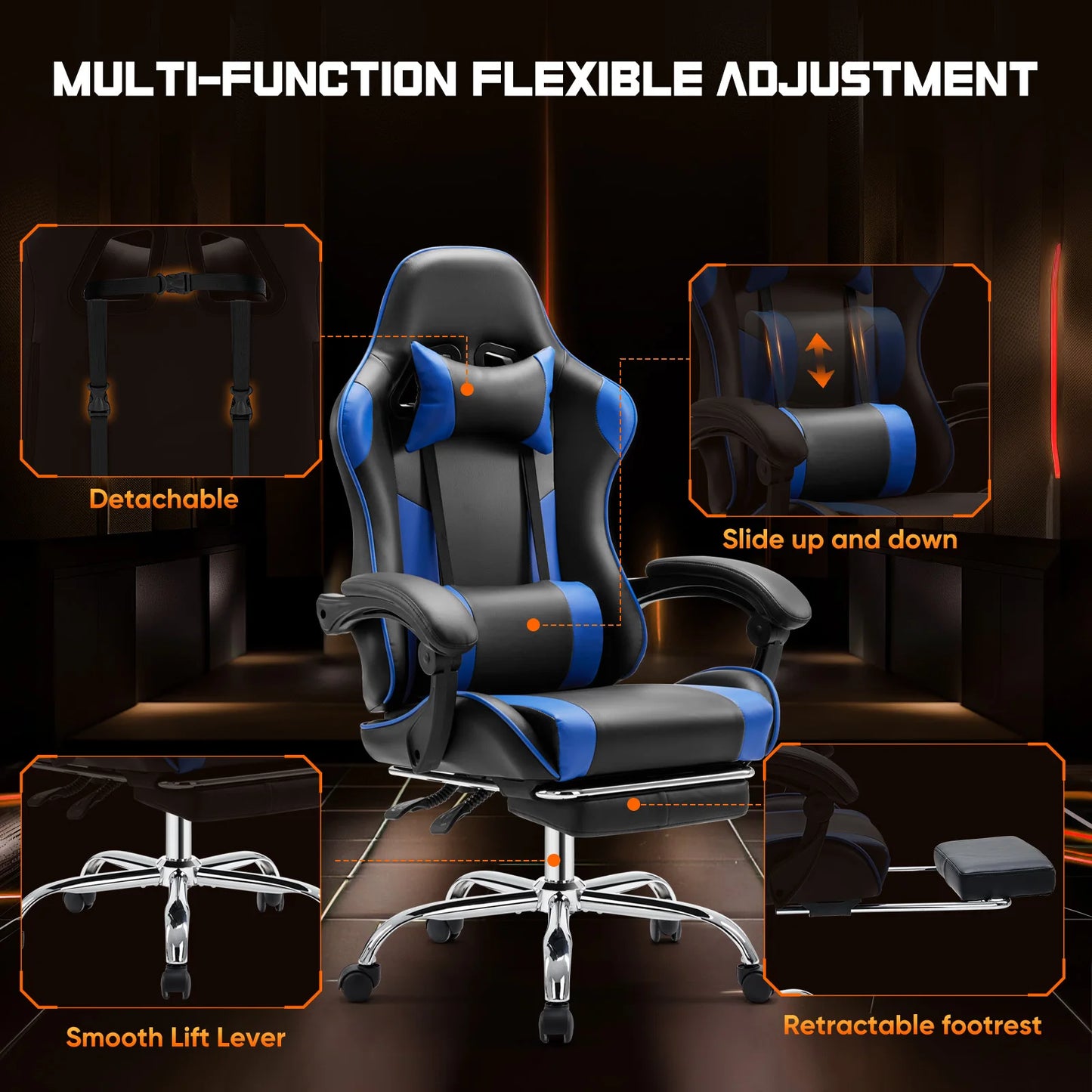Chaise Gaming JHK — Cuir PU, Repose-pieds, Accoudoirs Réglables, Soutien Lombaire - GamerZone