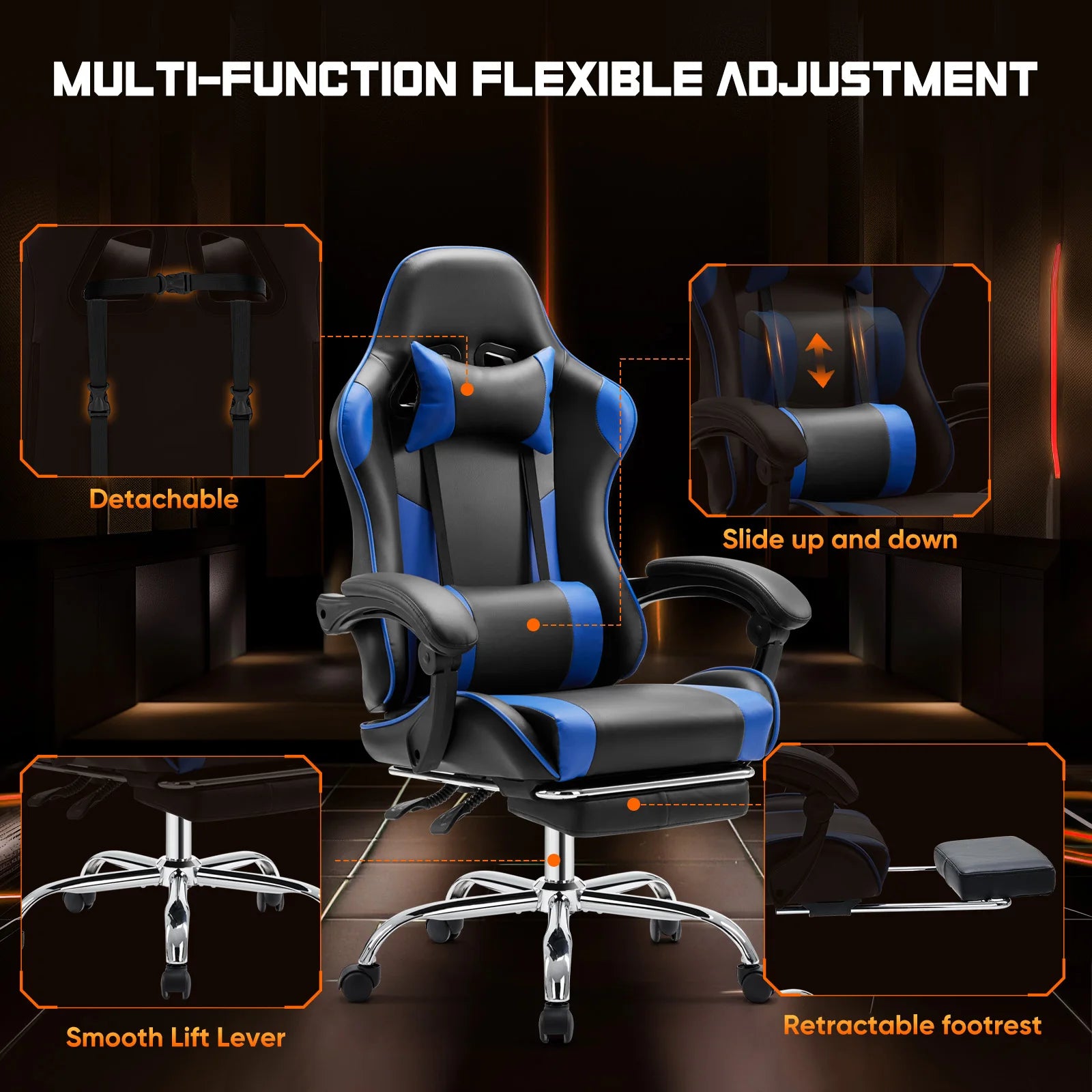 Chaise Gaming JHK — Cuir PU, Repose-pieds, Accoudoirs Réglables, Soutien Lombaire - GamerZone