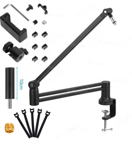 Bras de Microphone Gaming Professionnel — Réglable 360°, Profil Bas, Gestion des Câbles — Compatible AM8, K688, A8 - GamerZone