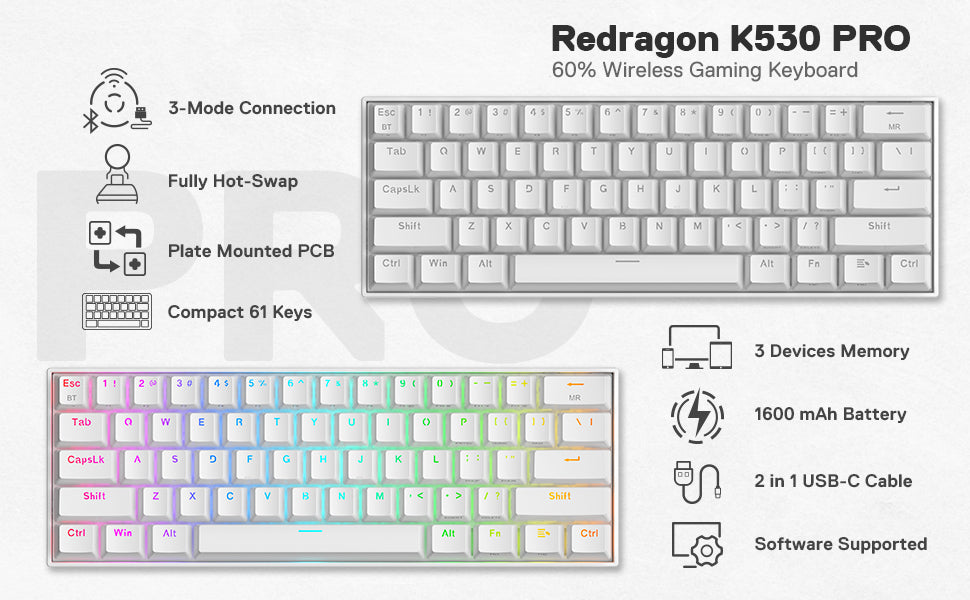 Clavier mécanique gaming Redragon K530 Pro coloris blanc — GamerZone