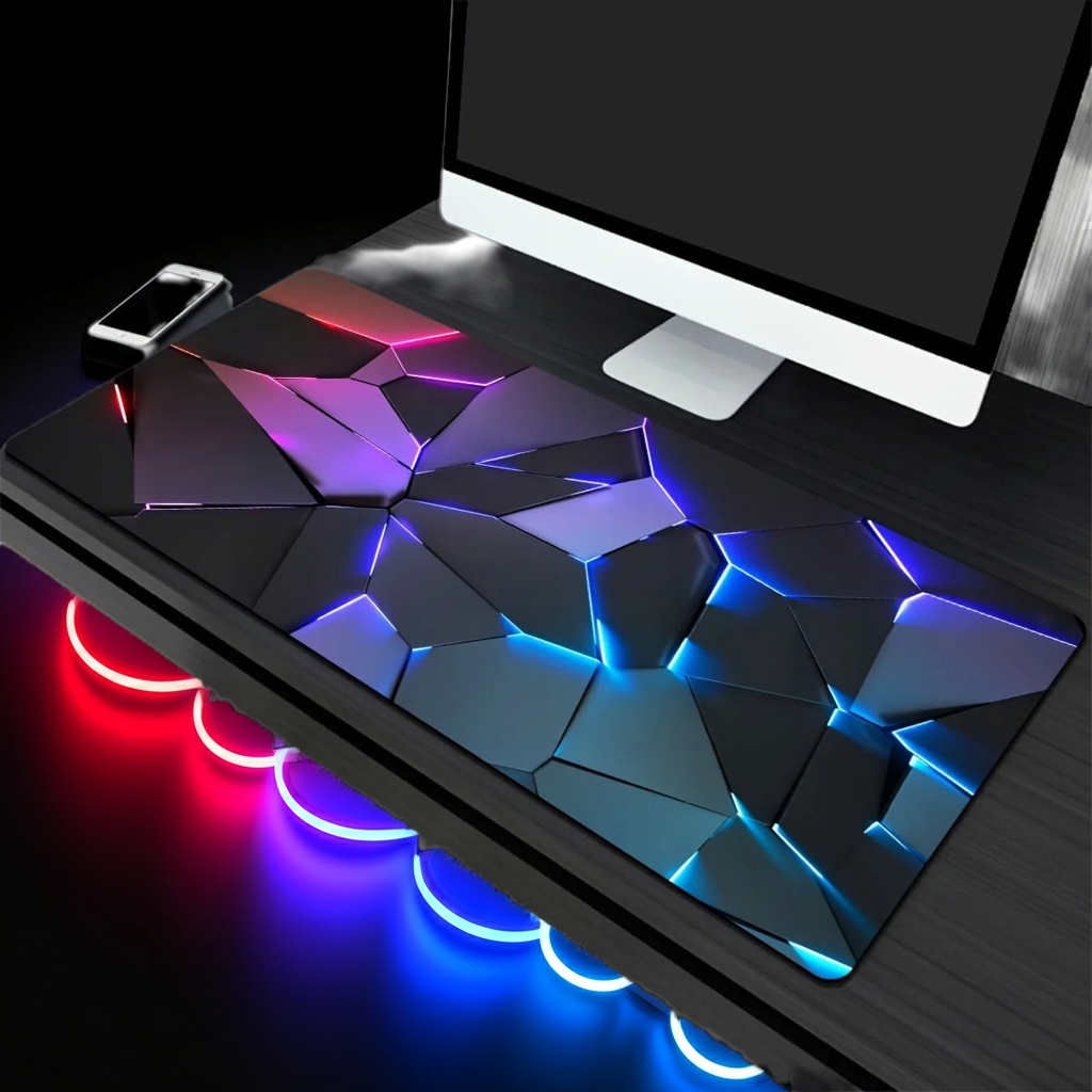 Tapis Souris XXL Gaming Géométrie 3D RGB — 8 Tailles