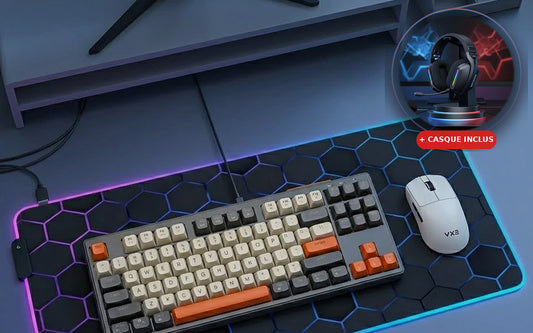 Pack gaming compact clavier souris tapis casque RGB